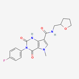 molecular formula C19H19FN4O4 B2509469 3-(4-fluorophenyl)-5-methyl-2,4-dioxo-N-((tetrahydrofuran-2-yl)methyl)-2,3,4,5-tetrahydro-1H-pyrrolo[3,2-d]pyrimidine-7-carboxamide CAS No. 921533-68-8