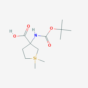 molecular formula C12H23NO4Si B2509482 1,1-Dimethyl-3-[(2-methylpropan-2-yl)oxycarbonylamino]silolane-3-carboxylic acid CAS No. 2445784-35-8