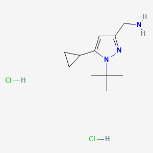 molecular formula C11H21Cl2N3 B2509485 （1-叔丁基-5-环丙基吡唑-3-基）甲胺；二盐酸盐 CAS No. 2567496-91-5