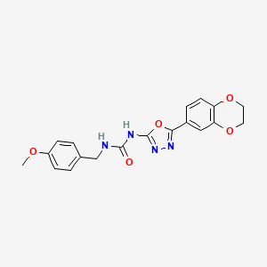 molecular formula C19H18N4O5 B2509488 1-(5-(2,3-Dihydrobenzo[b][1,4]dioxin-6-yl)-1,3,4-oxadiazol-2-yl)-3-(4-methoxybenzyl)urea CAS No. 1286719-47-8