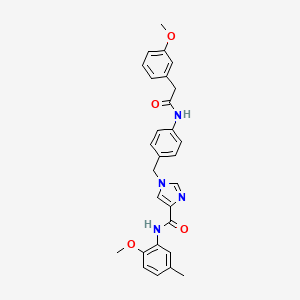 molecular formula C28H28N4O4 B2509490 N-(2-甲氧基-5-甲基苯基)-1-(4-(2-(3-甲氧基苯基)乙酰胺)苄基)-1H-咪唑-4-甲酰胺 CAS No. 1251575-13-9