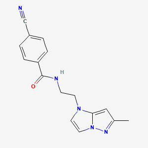 molecular formula C16H15N5O B2509512 4-cyano-N-(2-(6-methyl-1H-imidazo[1,2-b]pyrazol-1-yl)ethyl)benzamide CAS No. 2034363-74-9