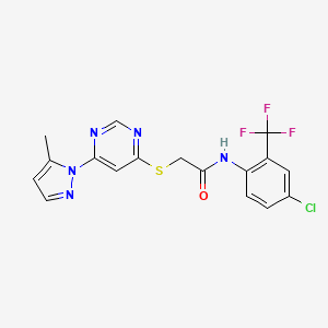 molecular formula C17H13ClF3N5OS B2509520 N-(4-chloro-2-(trifluoromethyl)phenyl)-2-((6-(5-methyl-1H-pyrazol-1-yl)pyrimidin-4-yl)thio)acetamide CAS No. 1251691-58-3