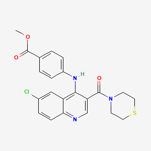 molecular formula C22H20ClN3O3S B2509523 Methyl 4-((6-chloro-3-(thiomorpholine-4-carbonyl)quinolin-4-yl)amino)benzoate CAS No. 1358267-16-9
