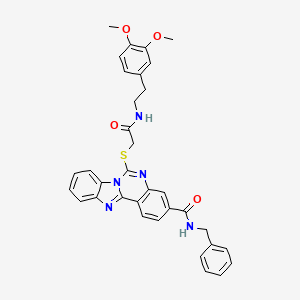 molecular formula C34H31N5O4S B2509525 N-benzyl-6-[(2-{[2-(3,4-dimethoxyphenyl)ethyl]amino}-2-oxoethyl)thio]benzimidazo[1,2-c]quinazoline-3-carboxamide CAS No. 443670-68-6