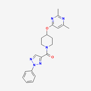 molecular formula C20H22N6O2 B2509527 2,4-dimethyl-6-{[1-(2-phenyl-2H-1,2,3-triazole-4-carbonyl)piperidin-4-yl]oxy}pyrimidine CAS No. 2034252-24-7