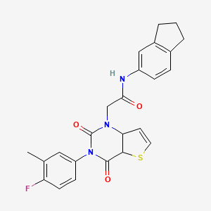 molecular formula C24H20FN3O3S B2509536 N-(2,3-dihydro-1H-inden-5-yl)-2-[3-(4-fluoro-3-methylphenyl)-2,4-dioxo-1H,2H,3H,4H-thieno[3,2-d]pyrimidin-1-yl]acetamide CAS No. 1260989-73-8