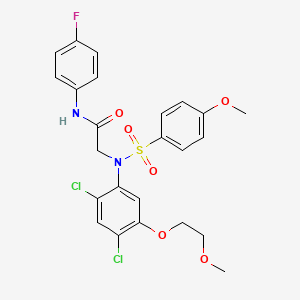 molecular formula C24H23Cl2FN2O6S B2509542 2-{2,4-dichloro-5-(2-methoxyethoxy)[(4-methoxyphenyl)sulfonyl]anilino}-N-(4-fluorophenyl)acetamide CAS No. 338967-85-4