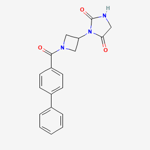 molecular formula C19H17N3O3 B2509543 3-(1-([1,1'-Biphenyl]-4-carbonyl)azetidin-3-yl)imidazolidine-2,4-dione CAS No. 2034490-12-3