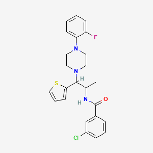 molecular formula C24H25ClFN3OS B2509550 3-chloro-N-{1-[4-(2-fluorophenyl)piperazin-1-yl]-1-(thiophen-2-yl)propan-2-yl}benzamide CAS No. 1321789-37-0