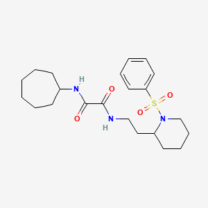 molecular formula C22H33N3O4S B2509566 N-{2-[1-(benzenesulfonyl)piperidin-2-yl]ethyl}-N'-cycloheptylethanediamide CAS No. 898444-70-7