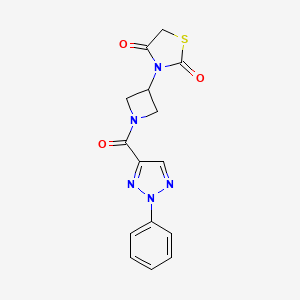 molecular formula C15H13N5O3S B2509574 3-(1-(2-苯基-2H-1,2,3-三唑-4-羰基)氮杂环丁烷-3-基)噻唑烷-2,4-二酮 CAS No. 1795089-39-2