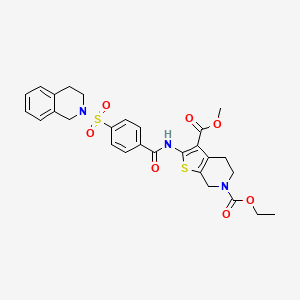 molecular formula C28H29N3O7S2 B2509577 6-ethyl 3-methyl 2-(4-((3,4-dihydroisoquinolin-2(1H)-yl)sulfonyl)benzamido)-4,5-dihydrothieno[2,3-c]pyridine-3,6(7H)-dicarboxylate CAS No. 449781-38-8