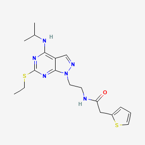 molecular formula C18H24N6OS2 B2509580 N-(2-(6-(ethylthio)-4-(isopropylamino)-1H-pyrazolo[3,4-d]pyrimidin-1-yl)ethyl)-2-(thiophen-2-yl)acetamide CAS No. 941942-24-1