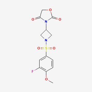 molecular formula C13H13FN2O6S B2509582 3-(1-((3-Fluoro-4-methoxyphenyl)sulfonyl)azetidin-3-yl)oxazolidine-2,4-dione CAS No. 2034237-42-6