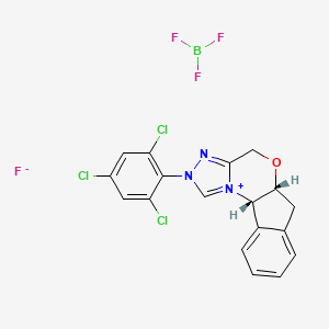 molecular formula C18H13BCl3F4N3O B2509583 (5aR,10bS)-2-(2,4,6-Trichlorophenyl)-5a,10b-dihydro-4H,6H-indeno[2,1-b][1,2,4]triazolo[4,3-d][1,4]oxazin-2-iumtetrafluoroborate CAS No. 1252006-72-6