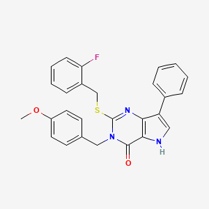 molecular formula C27H22FN3O2S B2509610 2-((2-fluorobenzyl)thio)-3-(4-methoxybenzyl)-7-phenyl-3H-pyrrolo[3,2-d]pyrimidin-4(5H)-one CAS No. 2034373-50-5