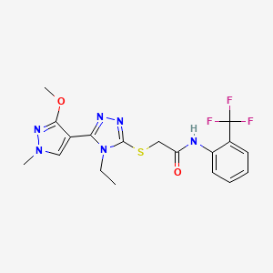 2-((4-ethyl-5-(3-methoxy-1-methyl-1H-pyrazol-4-yl)-4H-1,2,4-triazol-3-yl)thio)-N-(2-(trifluoromethyl)phenyl)acetamide