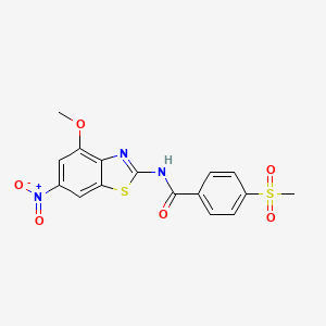 molecular formula C16H13N3O6S2 B2509614 N-(4-methoxy-6-nitrobenzo[d]thiazol-2-yl)-4-(methylsulfonyl)benzamide CAS No. 896336-79-1