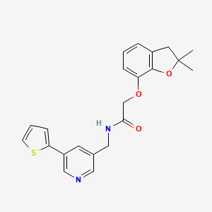 molecular formula C22H22N2O3S B2509615 2-((2,2-二甲基-2,3-二氢苯并呋喃-7-基)氧基)-N-((5-(噻吩-2-基)吡啶-3-基)甲基)乙酰胺 CAS No. 2034442-24-3