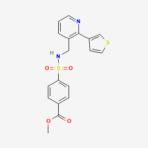 molecular formula C18H16N2O4S2 B2509647 methyl 4-(N-((2-(thiophen-3-yl)pyridin-3-yl)methyl)sulfamoyl)benzoate CAS No. 2210136-87-9