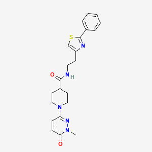 molecular formula C22H25N5O2S B2509655 1-(1-甲基-6-氧代-1,6-二氢吡啶嗪-3-基)-N-(2-(2-苯并噻唑-4-基)乙基)哌啶-4-甲酰胺 CAS No. 1797289-54-3