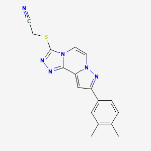 molecular formula C17H14N6S B2509687 2-[[11-(3,4-二甲苯基)-3,4,6,9,10-五氮杂三环[7.3.0.02,6]十二碳-1(12),2,4,7,10-戊烯-5-基]硫代]乙腈 CAS No. 2320858-34-0