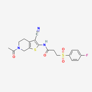 molecular formula C19H18FN3O4S2 B2509690 N-(6-乙酰基-3-氰基-4,5,6,7-四氢噻吩[2,3-c]吡啶-2-基)-3-((4-氟苯基)磺酰)丙酰胺 CAS No. 895479-33-1
