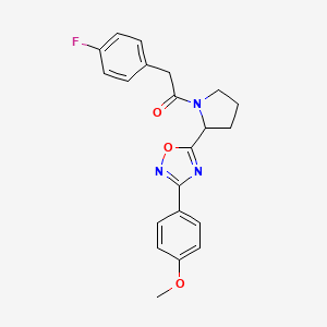 molecular formula C21H20FN3O3 B2509696 5-{1-[(4-Fluorophenyl)acetyl]pyrrolidin-2-yl}-3-(4-methoxyphenyl)-1,2,4-oxadiazole CAS No. 1787977-23-4