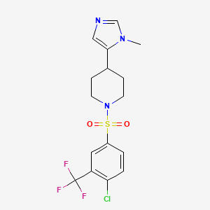 molecular formula C16H17ClF3N3O2S B2509698 1-[4-Chloro-3-(trifluoromethyl)phenyl]sulfonyl-4-(3-methylimidazol-4-yl)piperidine CAS No. 2309798-49-8