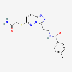 molecular formula C17H18N6O2S B2509705 N-[2-[6-(2-amino-2-oxoethyl)sulfanyl-[1,2,4]triazolo[4,3-b]pyridazin-3-yl]ethyl]-4-methylbenzamide CAS No. 872994-57-5