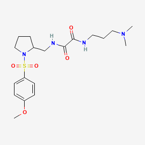 molecular formula C19H30N4O5S B2509717 N1-(3-(二甲氨基)丙基)-N2-((1-((4-甲氧基苯基)磺酰基)吡咯烷-2-基)甲基)草酰胺 CAS No. 896287-22-2