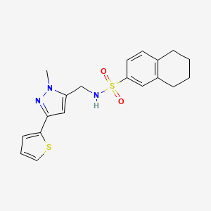 molecular formula C19H21N3O2S2 B2509723 N-{[1-methyl-3-(thiophen-2-yl)-1H-pyrazol-5-yl]methyl}-5,6,7,8-tetrahydronaphthalene-2-sulfonamide CAS No. 2320543-69-7