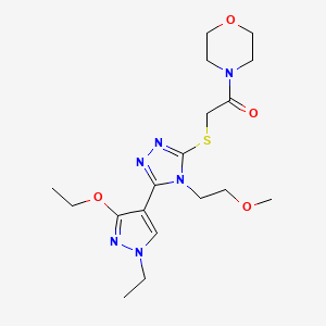 molecular formula C18H28N6O4S B2509729 2-((5-(3-ethoxy-1-ethyl-1H-pyrazol-4-yl)-4-(2-methoxyethyl)-4H-1,2,4-triazol-3-yl)thio)-1-morpholinoethanone CAS No. 1013777-39-3
