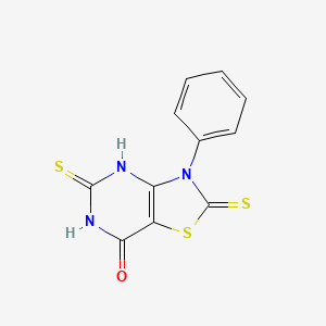 molecular formula C11H7N3OS3 B2509772 3-phenyl-5-sulfanyl-2-thioxo-2,3-dihydro[1,3]thiazolo[4,5-d]pyrimidin-7(6H)-one CAS No. 189895-61-2