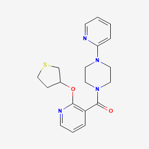 molecular formula C19H22N4O2S B2509774 (4-(Pyridin-2-yl)piperazin-1-yl)(2-((tetrahydrothiophen-3-yl)oxy)pyridin-3-yl)methanone CAS No. 2034431-14-4