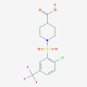 molecular formula C13H13ClF3NO4S B2509795 1-[2-Chloro-5-(trifluoromethyl)benzenesulfonyl]piperidine-4-carboxylic acid CAS No. 727718-06-1