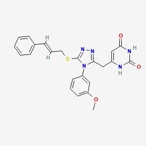 (E)-6-((5-(cinnamylthio)-4-(3-methoxyphenyl)-4H-1,2,4-triazol-3-yl)methyl)pyrimidine-2,4(1H,3H)-dione