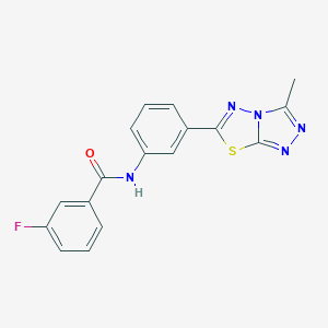 molecular formula C17H12FN5OS B250981 3-fluoro-N-[3-(3-methyl[1,2,4]triazolo[3,4-b][1,3,4]thiadiazol-6-yl)phenyl]benzamide 