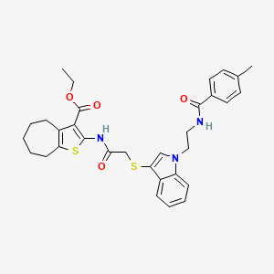 ethyl 2-[[2-[1-[2-[(4-methylbenzoyl)amino]ethyl]indol-3-yl]sulfanylacetyl]amino]-5,6,7,8-tetrahydro-4H-cyclohepta[b]thiophene-3-carboxylate