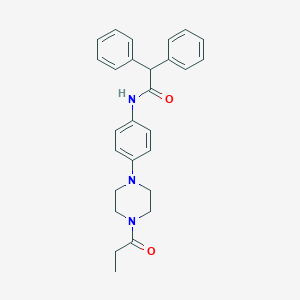 molecular formula C27H29N3O2 B250985 2,2-diphenyl-N-[4-(4-propanoylpiperazin-1-yl)phenyl]acetamide 