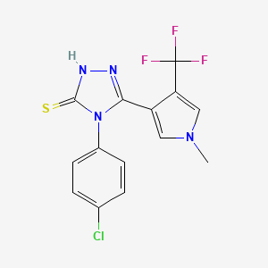 molecular formula C14H10ClF3N4S B2509866 4-(4-chlorophenyl)-5-[1-methyl-4-(trifluoromethyl)-1H-pyrrol-3-yl]-4H-1,2,4-triazole-3-thiol CAS No. 2059513-49-2