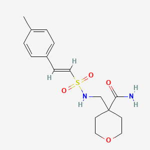 molecular formula C16H22N2O4S B2509874 4-[[[(E)-2-(4-methylphenyl)ethenyl]sulfonylamino]methyl]oxane-4-carboxamide CAS No. 1356819-57-2