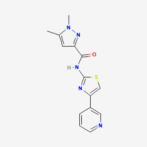 molecular formula C14H13N5OS B2509902 1,5-二甲基-N-(4-(吡啶-3-基)噻唑-2-基)-1H-吡唑-3-甲酰胺 CAS No. 1013770-62-1