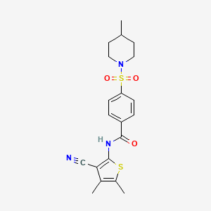 molecular formula C20H23N3O3S2 B2509903 N-(3-cyano-4,5-dimethylthiophen-2-yl)-4-(4-methylpiperidin-1-yl)sulfonylbenzamide CAS No. 896303-54-1