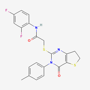molecular formula C21H17F2N3O2S2 B2509905 N-(2,4-difluorophenyl)-2-((4-oxo-3-(p-tolyl)-3,4,6,7-tetrahydrothieno[3,2-d]pyrimidin-2-yl)thio)acetamide CAS No. 686771-46-0