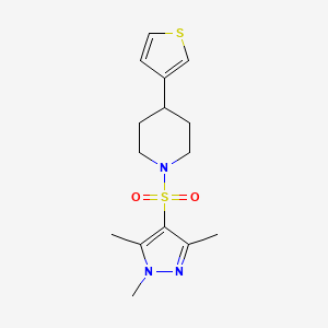 4-(thiophen-3-yl)-1-((1,3,5-trimethyl-1H-pyrazol-4-yl)sulfonyl)piperidine