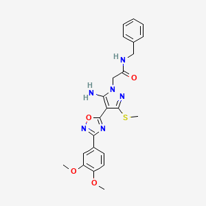 molecular formula C23H24N6O4S B2509915 2-(5-amino-4-(3-(3,4-dimethoxyphenyl)-1,2,4-oxadiazol-5-yl)-3-(methylthio)-1H-pyrazol-1-yl)-N-benzylacetamide CAS No. 1019099-04-7