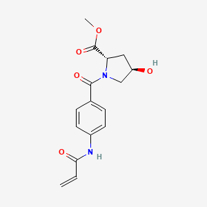 molecular formula C16H18N2O5 B2509940 Methyl (2S,4R)-4-hydroxy-1-[4-(prop-2-enoylamino)benzoyl]pyrrolidine-2-carboxylate CAS No. 2361586-78-7