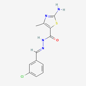 molecular formula C12H11ClN4OS B2509990 N-[(1E)-2-(3-氯苯基)-1-氮杂乙烯基](2-氨基-4-甲基(1,3-噻唑-5-基))碳酰胺 CAS No. 469869-90-7